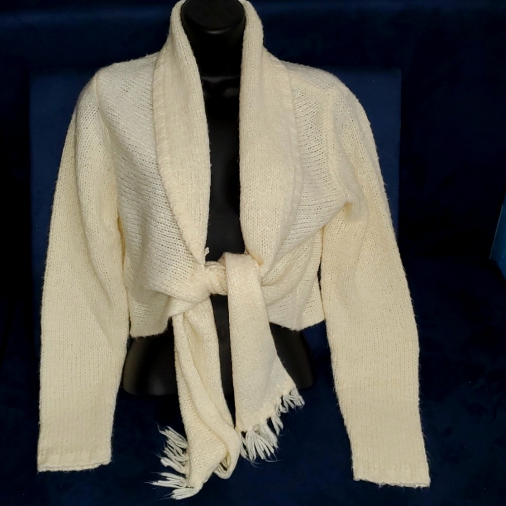 Cream tie front sweater